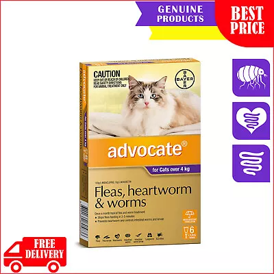 Advocate 6 Pipettes For All Sizes Cats Heartworm Worm Flea Treatment • $84.96