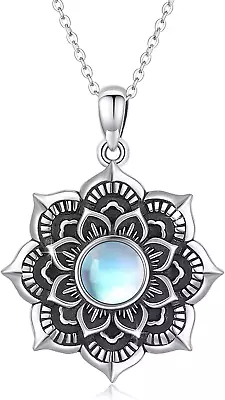 Mandala Necklace Moonstone Sterling Silver Flower Of Life Pendant Viking Amulet • $93.79