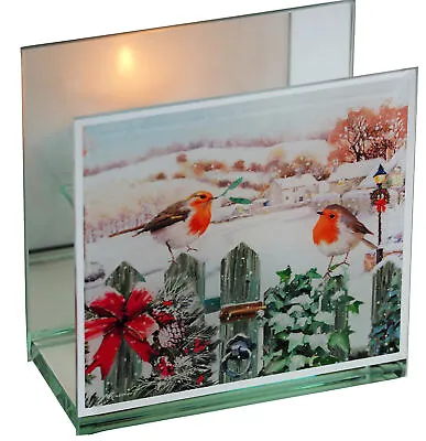 £9.99 • Buy Christmas Traditional Robin Scene Glass Tea Light Candle Holder Ornament