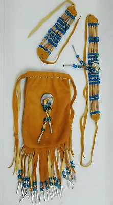 Tan Leather Medicine Bag Handmade With Matching Necklace And Bracelet • $80.99