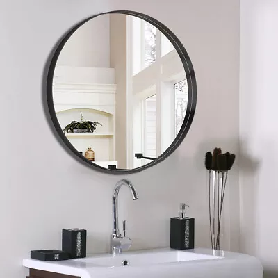 50/60/70/80cm Large Round Wall Mirror Black Metal Frame Round Bath Hall Mirror • £15.95