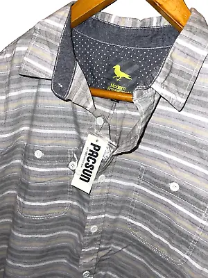 Modern Amusement Long Sleeved Button Up Shirt Mens M Gray Multi Striped • $7.50