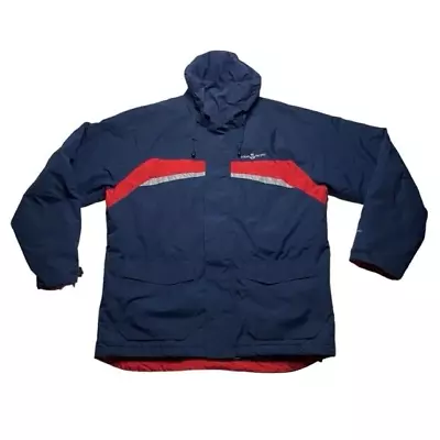 Ocean Pacific Blue Red & Grey Waterproof Concealed Hood Coat Jacket Mens XL • £15.31