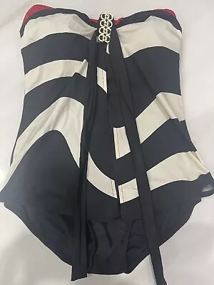 $22 • Buy Strapless One Piece Supportive Swimsuit Sz 8 Black W/ Layered Slendering Front