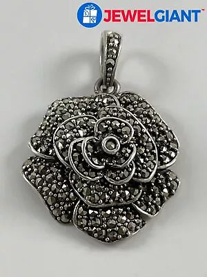 Nf Sterling Silver Marcasite Floral Pendant 11.1 G #ey596 • $9.99