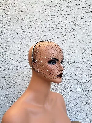 Rhinestone Fascinator With Veil Headband Cocktail Formal Dress Tea Netting • $19.99