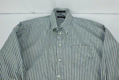 Men's Nautica Long Sleeve Blue Yellow Striped 16 1/2 Button Front Shirt • $10.99