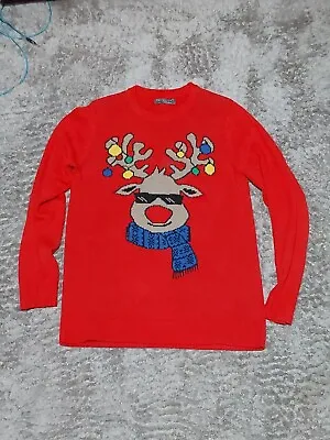 Mens Red Rudolph Christmas Xmas Jumper Size L Large Excellent Condition Primark • £9.99