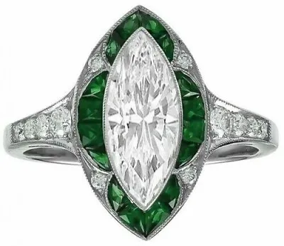 Art Deco Style 3.4Ct Marquise Cut Lab Created Diamond Engagement 925 Silver Ring • $77.35