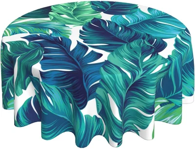$35.37 • Buy Tropical Tablecloth Round 60 Inches For Summer Green Hawaiian Palm Leaf Round Ta