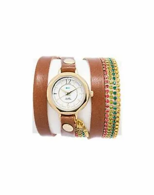 NEW La Mer Collections LMDELCRY1502 Womens Mocha Berlin DoubleWrap Leather Watch • $69.30