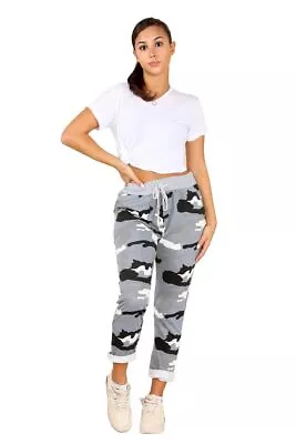 Womens Italian Floral Star Print Cotton Trousers Casual Jogging Bottoms Pants • £10.99