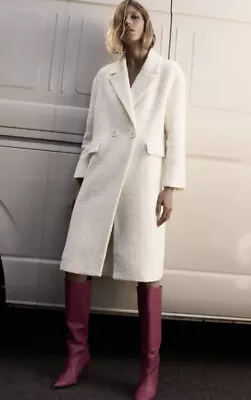 $99 • Buy Zara Wool Blend Texture Coat Size S White
