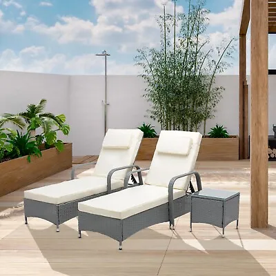 Sun Loungers Set Adjustable Rattan Garden Lounger Bed Recliner Outdoor Venice • £239.99