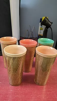 VTG Lot Of 5 Rattan Raffia Ware Tumblers MCM Thermal Ware • $32.98