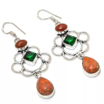 Copper Orange Turquoise Diopside Gemstone 925 Sterling Silver Earring 2.56   P7 • $24.61