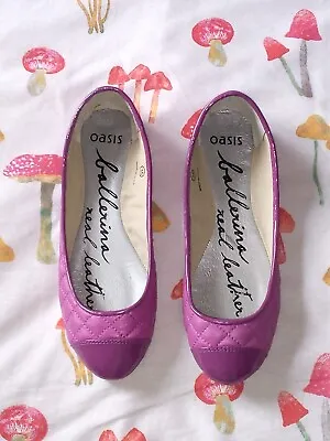 Oasis Purple Quilted Leather Ballet/Ballerina Pumps Flat Shoes Size 3 36 New • £7.99