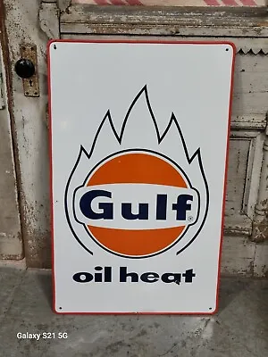 Vintage Original Gulf Oil Heat Porcelain Sign Flame Fire Gas Service Station  • $1199.95