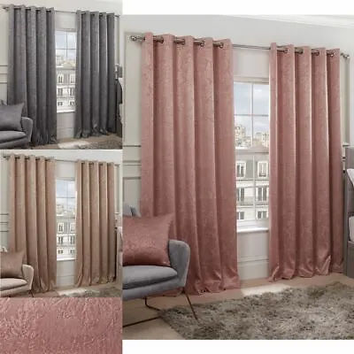 $35.97 • Buy Pair Of EYELET Ring Top Woven Regency Damask Thermal BLACKOUT LINED Curtains