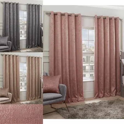 Pair Of EYELET Ring Top Woven Regency Damask Thermal BLACKOUT LINED Curtains • £16.95