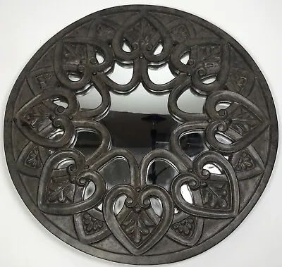 Vintage 15” Ornate Scroll Round Accent Mirror Wall Decor Oil Rubbed Bronze Heavy • $16.85