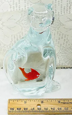 Murano Glass Cat With Fish Figurine • $65