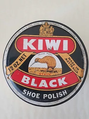 Vintage & Rare Large Size ( 12oz ) Black Kiwi Shoe Polish Tin..125 Mm Diameter. • $45