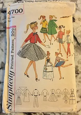 Simplicity 4700 Weekend Wardrobe Doll Clothing VINTAGE PATTERN Barbie Mitzi • $8.50