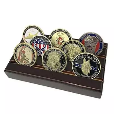 4 Row Military Coin Holder Challenge Coin Display Stand Holder Wooden  • $19.34