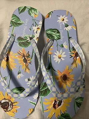 Vera Bradley Flip Flops Size 5-6 Blue W Yellow Daisy • $12