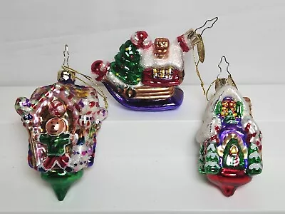 Lot Of 3 Vtg MARK KLAUS Glass Christmas Ornaments Gingerbread House Boat 2003 • $15