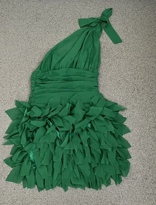£9.99 • Buy Goddiva Green Mini One Shoulder Tie Dress Size 8