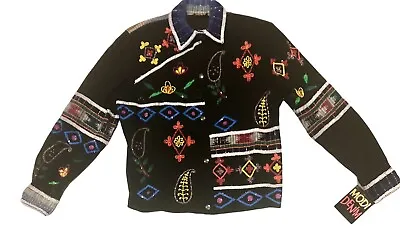 Vintage MODI Denim Beaded Sequined Black Floral Paisley Jacket NEW SAMPLE Sz Med • $316.93