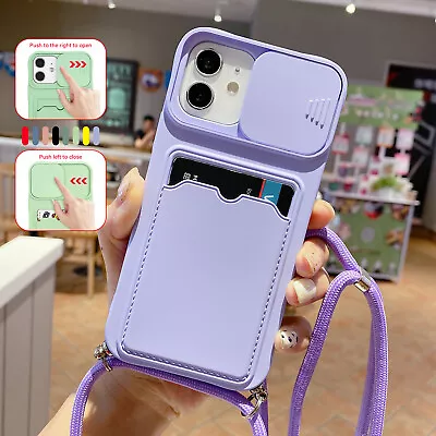 $12.08 • Buy Silicone Wallet Case Crossbody Strap For IPhone 13 Pro Max 12 11 XS XR 8 7 6S SE