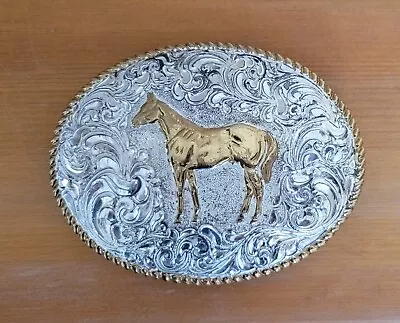 Crumine Quarter Horse Silver Plated Belt Buckle 50 Year Anniversary 1948-1998  • $15