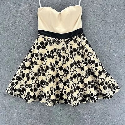 Minuet Dress Womens Small Beige Black Floral Mesh Zip Lined Strapless • $14.44