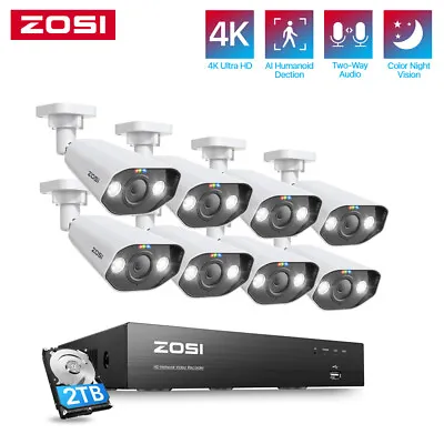 ZOSI 8CH 4K 8MP POE Security Camera System IP Camera 2TB 2-way Audio AI Detect • $539.99