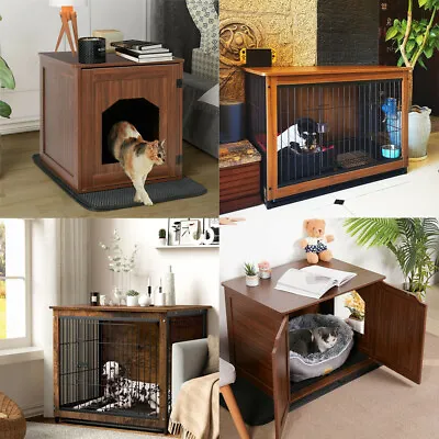 Wooden Dog Crate End Table Dog Kennel Pet Cat Rabbit Hutch Cage Stand Easy Clean • £169.91