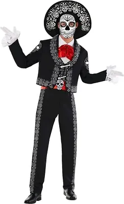 Men`s Day Of The Dead Halloween Costume Mariachi Sugar Skull Fancy Dress M - 3XL • £43.99