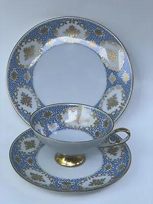 AK Kaiser Floral Gold Gilt Footed Tea Cup Saucer & Dessert Plate Set W. Germany • $35