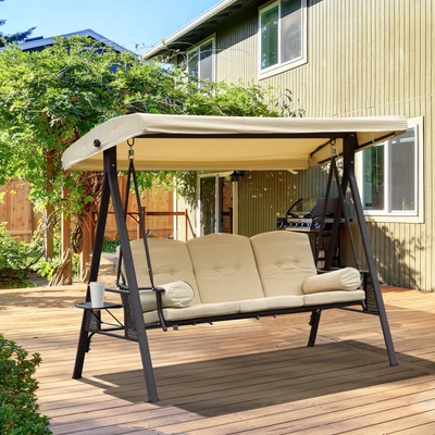 £259.99 • Buy Outdoor 3 Seat Garden Swing Chair Steel Swing Hammock Bench W/Cushions Beige