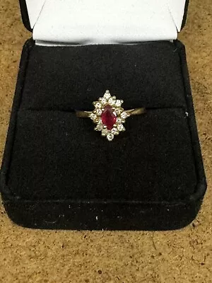 3Ct Marquise Cut Lab Created Red Ruby Engagement Ring 14K Yellow Gold Plated • $159.99