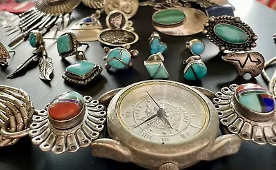 Native American Mexican Sterling Silver & Stone Single Earring Lot + Zuni Watch  • $69