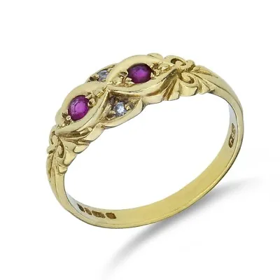 Vintage 9K Yellow Gold Ruby And Diamond Ring GR-3240 • $239