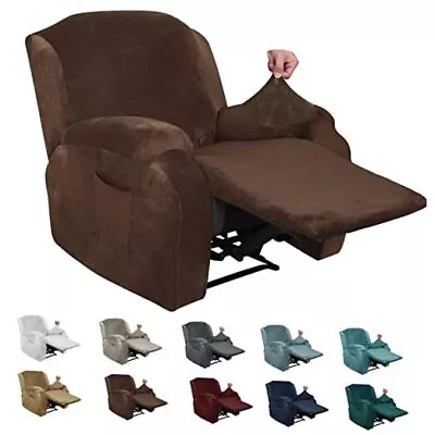  Velvet 4 Piece Cover Stretch Plush Soft Cover For Chair Recliner Dark Coffee • $31.80