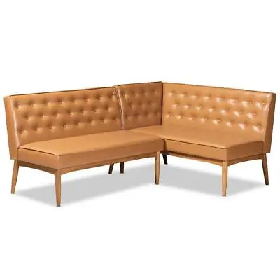 Baxton Studio Dining Sofa Bench 74.4  Cushioned Low Back Wood Tan/Walnut Brown • $936.28