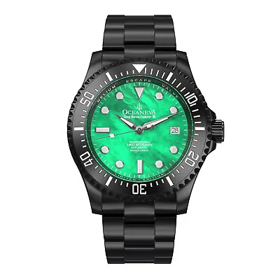 Oceaneva™ Men's Deep Marine Explorer III 3000M Watch Green Mother Of Pearl • $549