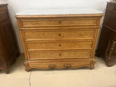 Antique French Louis XV Commode Dresser Chest Birds Eye Maple W/ Marble Top • $1750