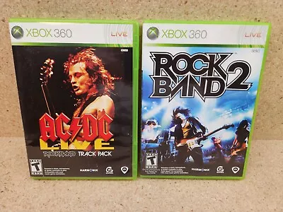 Rock Band 2 & ACDC Live Track Pack Bundle (Microsoft Xbox 360 2008) TESTED • $19.95