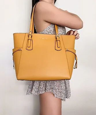 Michael Kors Voyager Travel Shoulder Tote Marigold Yellow Pebbled Leather • $99.99